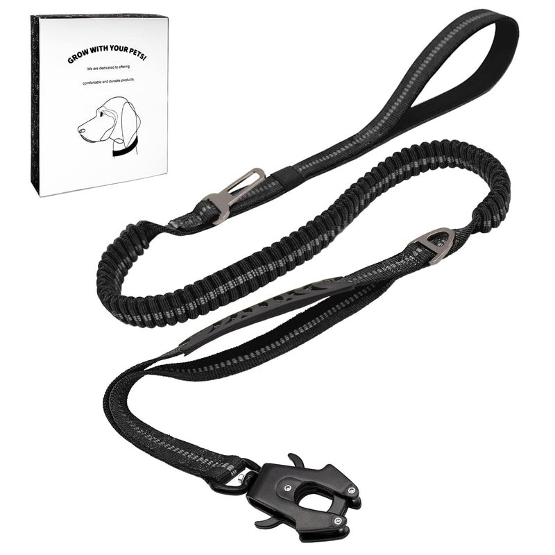 Tactical Dog Lead with Padded Handles 4.5-6.3FT Shock Absorbing Bungee Heavy Duty Reflective Lead Strong No-Pull Design Metal Carabiner Clip Car Seat Belt for Medium Large Dogs, Black - PawsPlanet Australia
