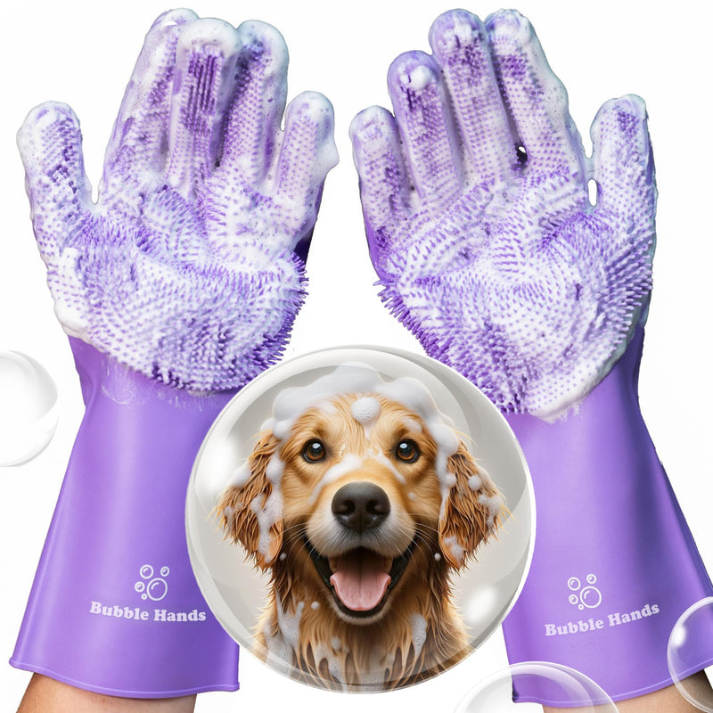 Dog Shampoo Gloves for Bathing – Silicone Dog Washing Gloves with Bristles – Pet Hair Removal Glove for Dogs & Cats – Puppy Essentials – Dog Grooming Supplies & Accessories – Shampoo Brush for Pets Purple