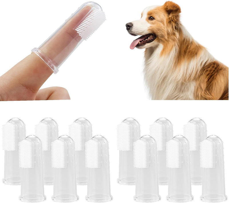 12 Pieces Pet Finger Toothbrush, Soft Silicone, Non-Toxic, Reusable, Clear, Manual, Dog Cat Dental Brushes Kit for Dogs Cats Pets Dental Care