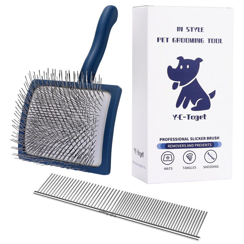 Slicker Dog Brush and Comb Grooming Kit for Dogs – Extra Long Pin Slicker for Long haired Dogs, Detangling Dematting & Grooming Brush for Goldendoodles & Poodles, Reduce Shedding, for Home Use