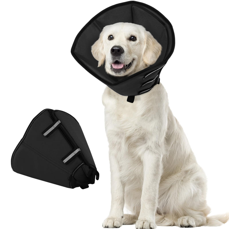 Dog Cone Collar, Dog Cones After Surgery Soft, Buster Collars for Small Medium Large Dogs and Cats,Recovery Collars for Dogs Prevent Licking (Black,XL) XL--Neck:47-59cm Black
