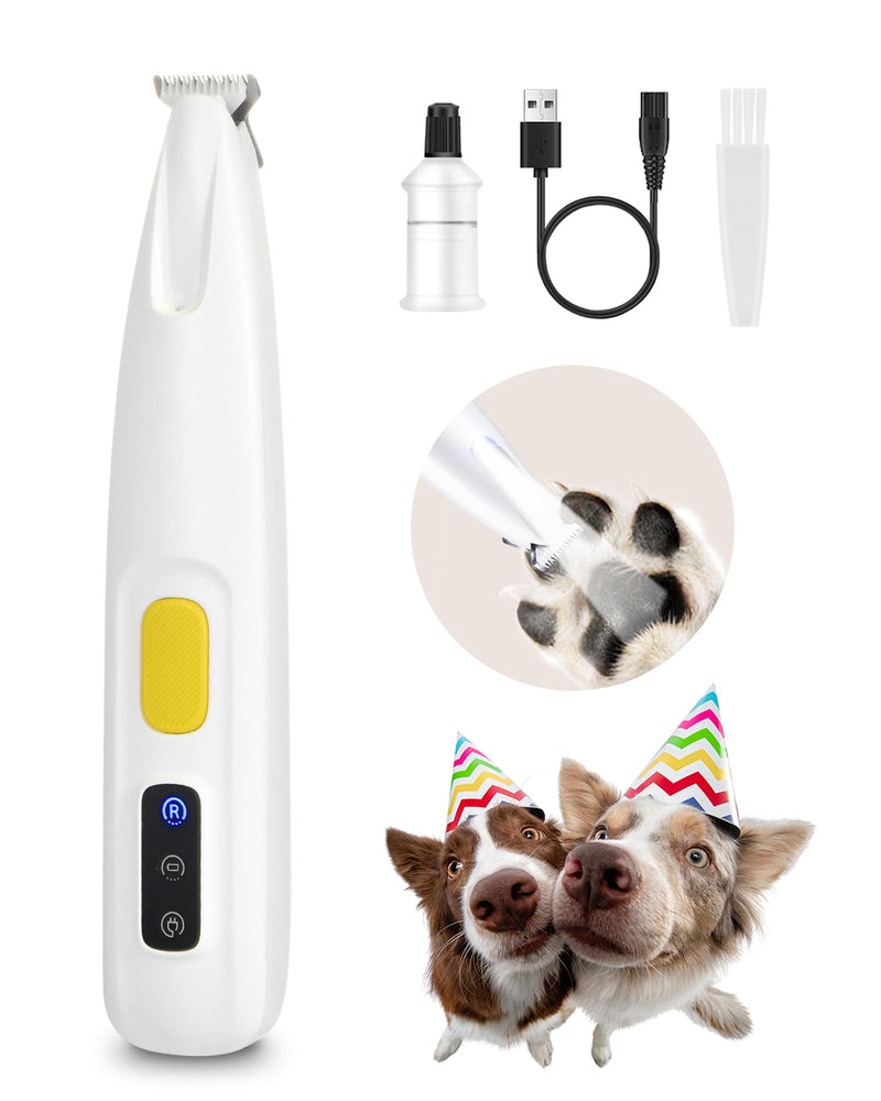 FURBONA Upgraded Dog Paw Trimmer with LED Light, 18 mm Widen Blade, 35 dB Low Noise, Waterproof, Rechargeable Clipper for Dogs & Cats Precision Trimming Around Paws, Eyes, Ears, Face, and Rump Yellow - PawsPlanet Australia