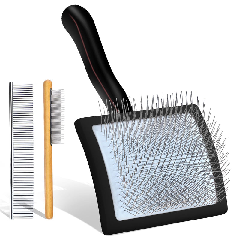 Dog Slicker Brush for Dogs, Long Hair Doodle Brush, Wooden Dog Brush Grooming Tools for Cockapoo Poodles Goldendoodles, Labradoodles, Large Long Pins and Pet Comb, Black - PawsPlanet Australia