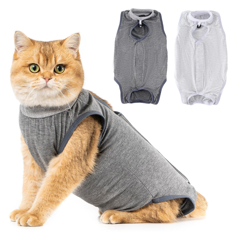 Avont 2 Pack Cat Recovery Suit - Kitten Onesie for Cats After Surgery, Cone of Shame Alternative Surgical Spay Suit for Female Cat, Post-Surgery or Skin Diseases Protection -Grey/Dark Grey (M) Medium Light Grey/Dark Grey