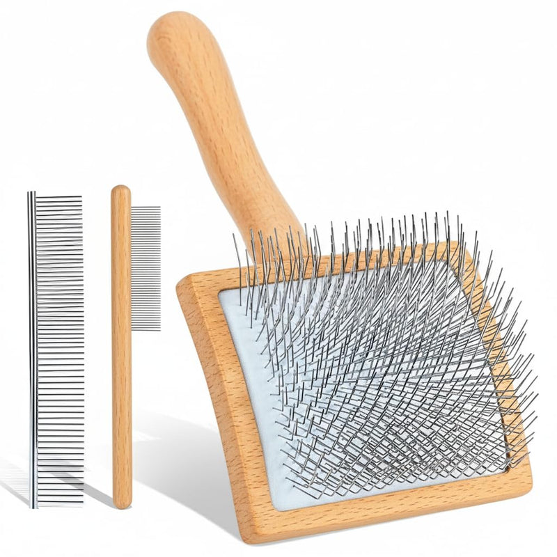 Dog Slicker Brush for Dogs, Long Hair Doodle Brush, Wooden Dog Brush Grooming Tools for Cockapoo Poodles Goldendoodles, Labradoodles, Large Long Pins and Pet Comb, Wood - PawsPlanet Australia