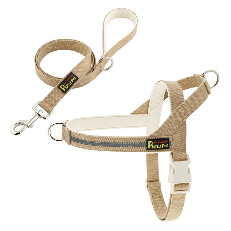Plutus Pet Cotton Dog Harness and Lead Set, Reflective and Soft Padded, Quick Fit Vest Harness, for Small, Medium and Large Dogs, Beige, XS X-Small - PawsPlanet Australia