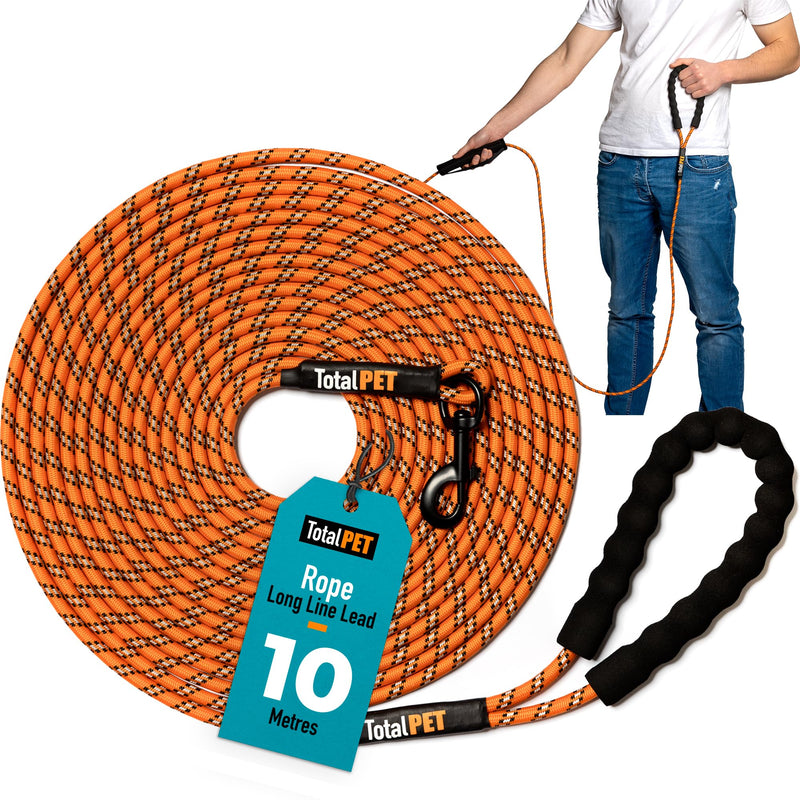 Total Pet Rope Training Lead for Dogs - Long Line Dog Lead for Training Recall & Commands at Distance W/Control Handle (10m) 10m - PawsPlanet Australia