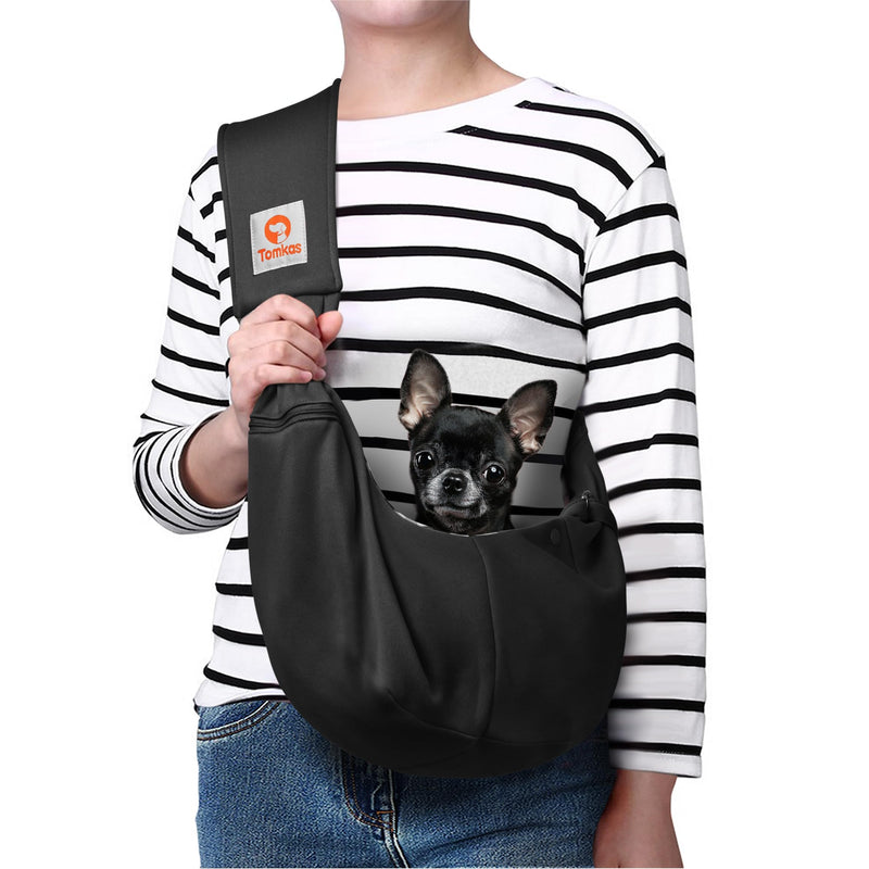 Tomkas Dog Carrier Sling - Pet Carrier for Small Dogs and Cats, Adjustable Strap, Zip Pocket, Snap Closure for pets (Black, S - Adjustable Strap Eu) Black - PawsPlanet Australia