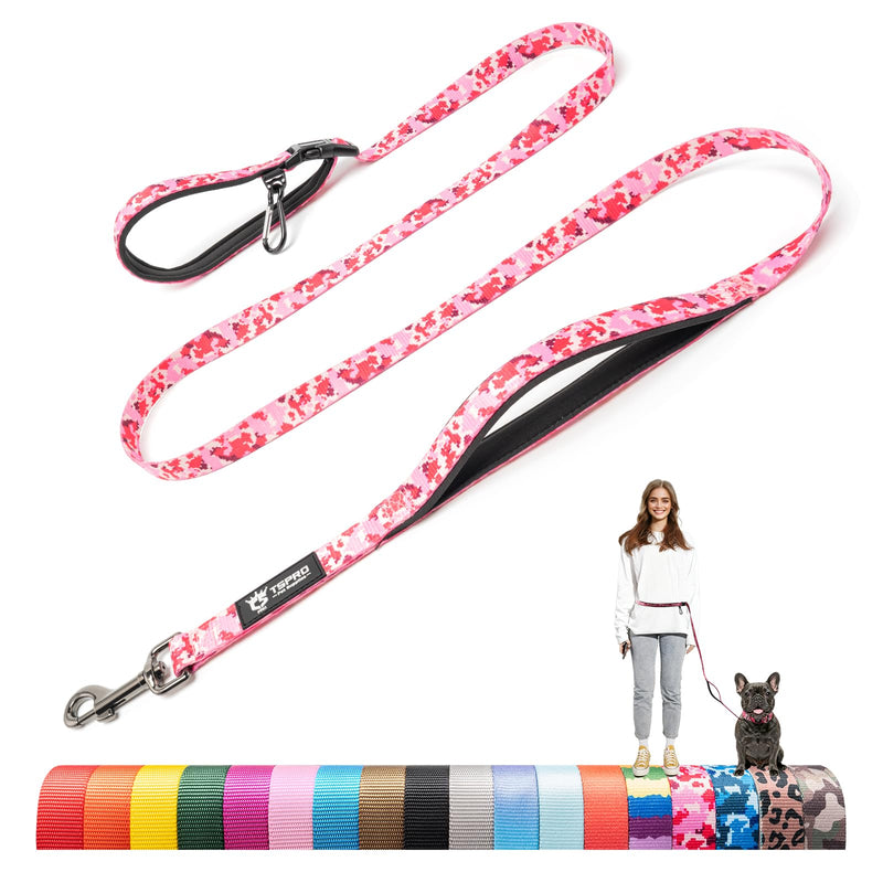 TSPRO Hands Free Dog Lead with Padded Handle & Safety Metal Buckle, Adjustable Durable Lead for Walking & Running, Small Dogs (Camo Pink, S) for Small Dogs Camo Pink
