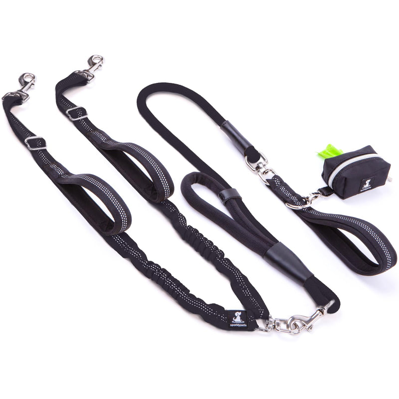 Premium Double Leash for Two Dogs – Shock Absorbing Anti Pull Double Lead for Medium & Large Breeds with Adjustable Dual Leash Attachment for 2 Dogs Adjustable Premium Black For 2 Medium/Large Dogs - PawsPlanet Australia