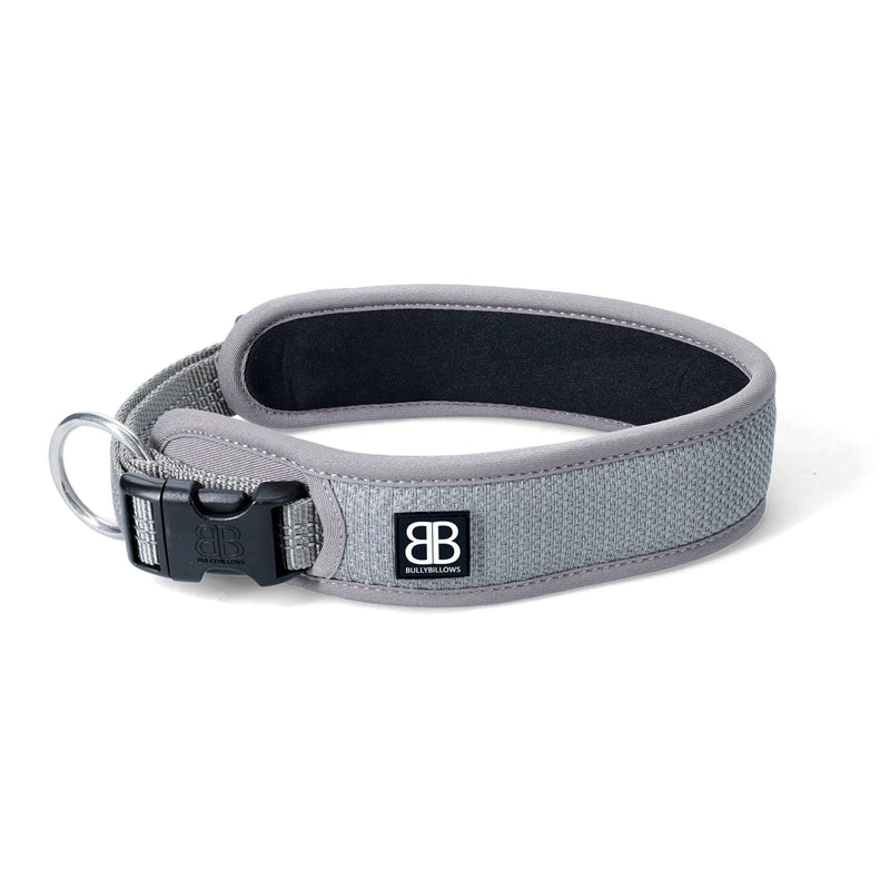 BullyBillows Active Light Cotton & Mesh Dog Collar, Lightweight and Adjustable, Comfortable for Dogs | Metal Grey | Medium M