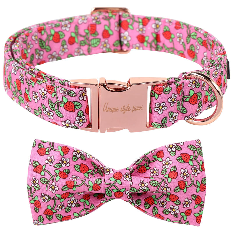Unique style paws Summer Dog Collar With Bow Tie Strawberry Puppy Collars Harnesses & Leads For Dogs Uk Pink Soft Adjustable Cute Flower Comfortable Collars Pet Gift For Small Medium Large Dogs XL Pink Strawberry