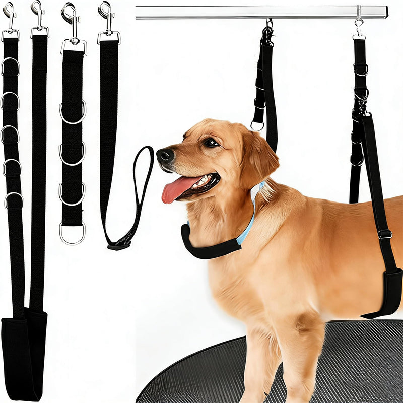 3-Piece Dog Harness Strap - Strong Endurance, Adjustable Restraint Belly Strap for Table Arm Grooming (Black) Black