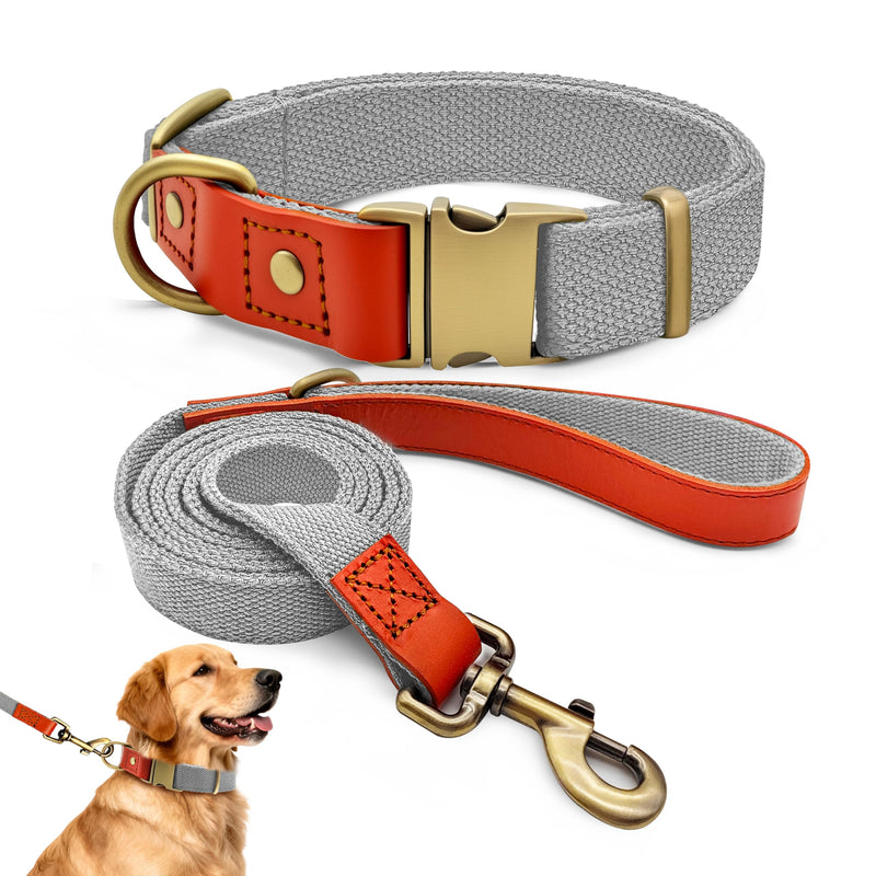 QRDA Dog Collar and Lead Set Silver Grey Personalized Collar Adjustable Tactical Belt for Dogs Medium Large Dogs, XL Silver-grey - PawsPlanet Australia
