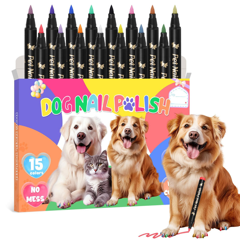 MSDADA 15 Colors Dog Nail Polish Pens, Quick Dry Pet Nail Polish Set for Dogs to DIY Stylish Dog Nail Art, Non-Toxic Dog Safe Nail Polish Dog Accessories for Large & Small Dogs - PawsPlanet Australia