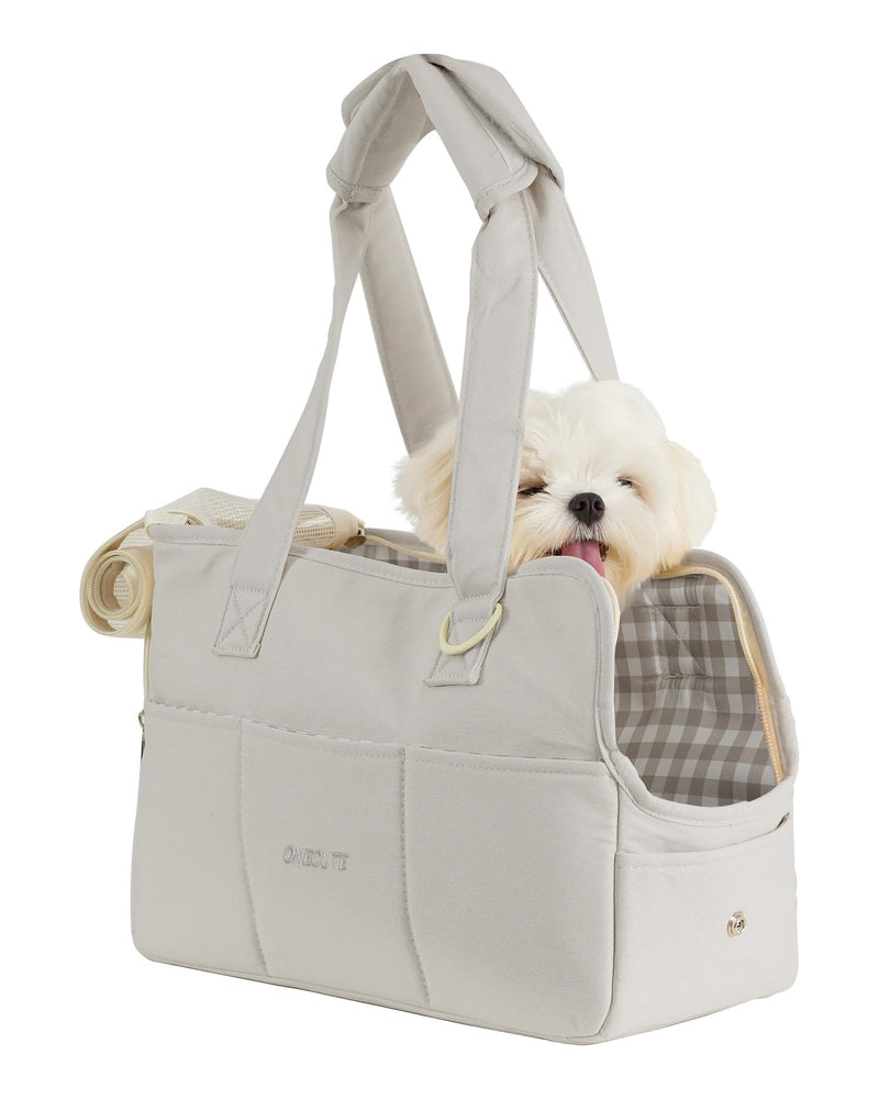 ONECUTE Small Dog Carrier Bag, 5 Pockets Pet Puppy Carrier Bag, Soft-Sided Dog Handbag, Breathable and Foldable Puppy Sling & Handbag, Small Pet Travel Purse(Grey, 34 x 16 x 25cm) 34 * 16 * 25 cm Gray