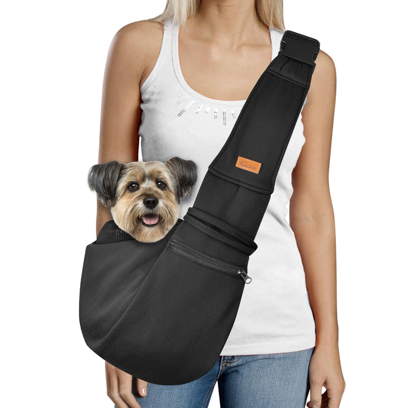 CUBY Dog and Cat Sling Carrier - Small Dog Carrier Sling with Adjust Strap & Zip Pocket, Hands Free Soft Dog Slings for Small Dogs Cats Puppy Pets Outdoor Travel Safety Purse Bag (Black) Black Adjust strap 1.0