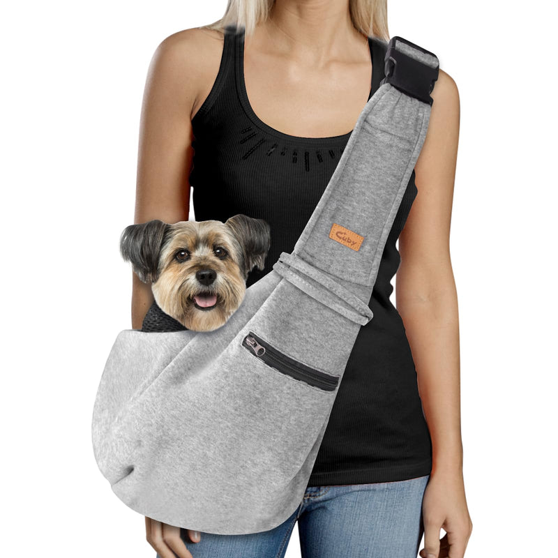 CUBY Dog and Cat Sling Carrier - Small Dog Carrier Sling with Adjust Strap & Zip Pocket, Hands Free Soft Dog Slings for Small Dogs Cats Puppy Pets Outdoor Travel Safety Purse Bag (Silver Grey) Navy Blue Adjust strap 1.0