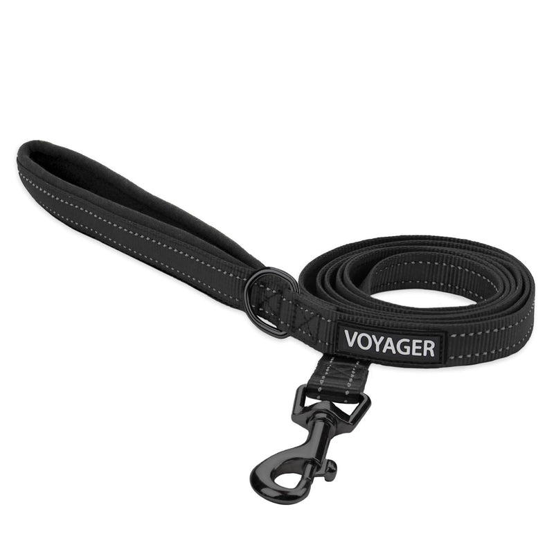 Voyager Reflective Dog Leash with Neoprene Handle, 6ft Long, Supports Small, Medium, and Large Breed Puppies, Cute and Heavy Duty for Walking, Running, and Training - Black, L Leash (Black) 1" x 6ft - PawsPlanet Australia