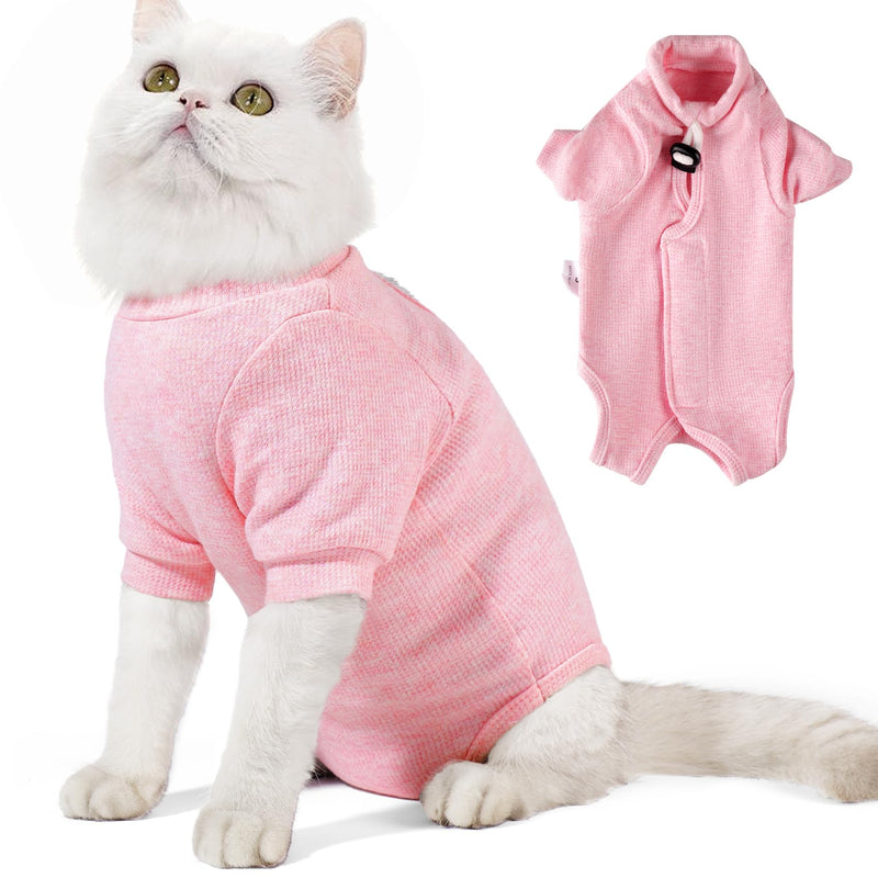 Dotoner Cat Surgery Recovery Suit - Long Sleeve Bodysuit Kitten Recovery Medical Vest with E-Collar Alternative Anxiety Vest