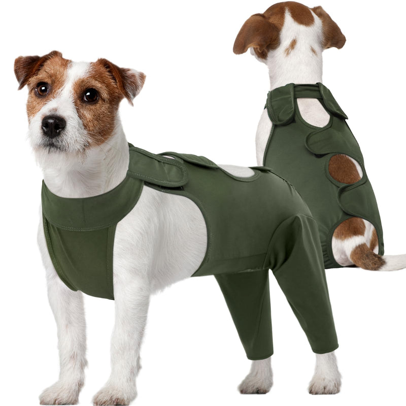 Kuoser Dog Recovery Suit - Post Surgery Body Suit with Legs, Comfortable Cone Alternative, Prevent Licking Dog Onesies, Green S S(Chest:14.6-18.5''）