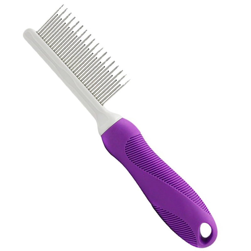 Pet Comb Detangler Grooming Tool with Long and Short Stainless Steel Metal Teeth for Dematting Matted Fur, Combing Out Knots, Removing Tangles from Undercoat