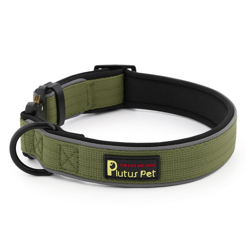 Plutus Pet Tactical Dog Collar, Reflective, Adjustable Heavy Duty Dog Collar, Soft Padded and Comfortable, for Small Medium and Large Dogs (Ranger Green, S) Ranger Green - PawsPlanet Australia