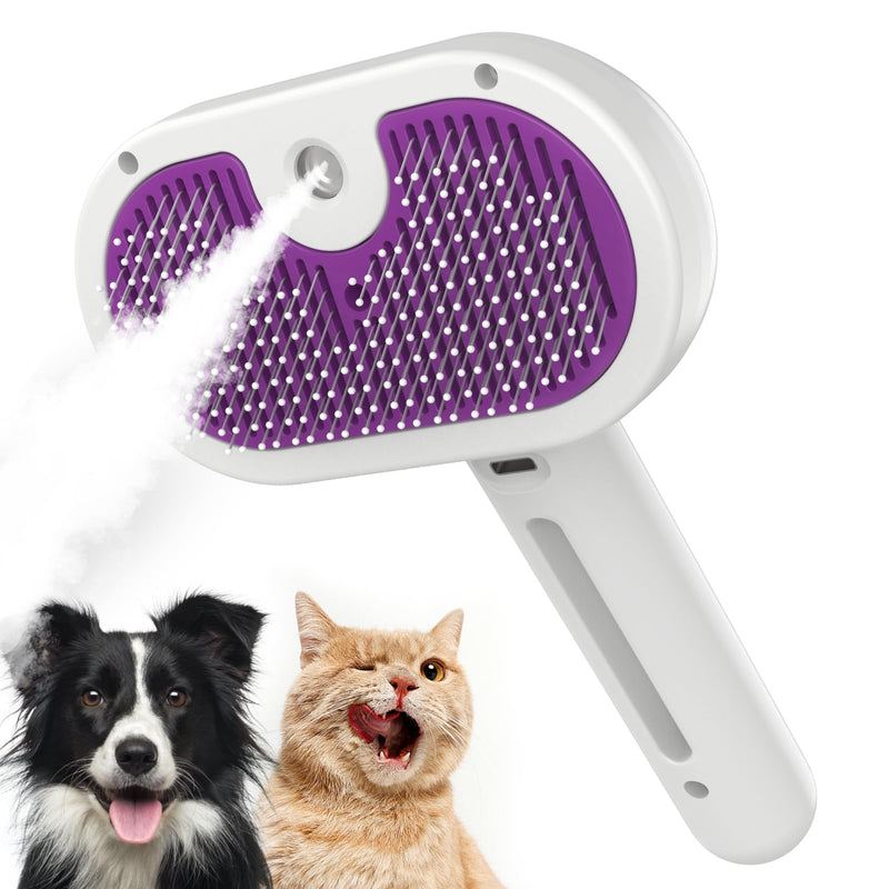 Katoggy Steam Cat & Dog Grooming Brush, Self Cleaning, Removes Static & Flying Hair Purple - PawsPlanet Australia