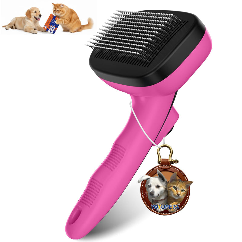 Dog Self Cleaning Slicker Brush for Shedding, Ideal for Short Long Haired Dogs, Including Cat. Removes Loose Fur, Undercoat, Mats, Tangled Hair. Suit for Small Medium Large Animal, Pink