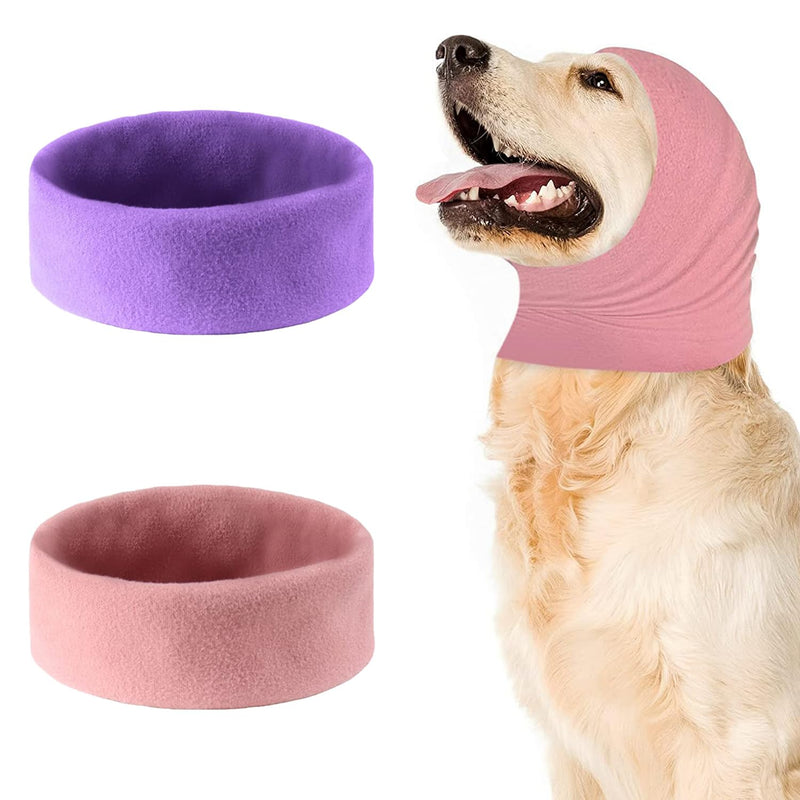 2 Pcs Dog Snood for Neck and Ears Warmer, Pet Cat Dog Hoodie with Noise Protection and Anxiety Relief (Purple+Pink, L)