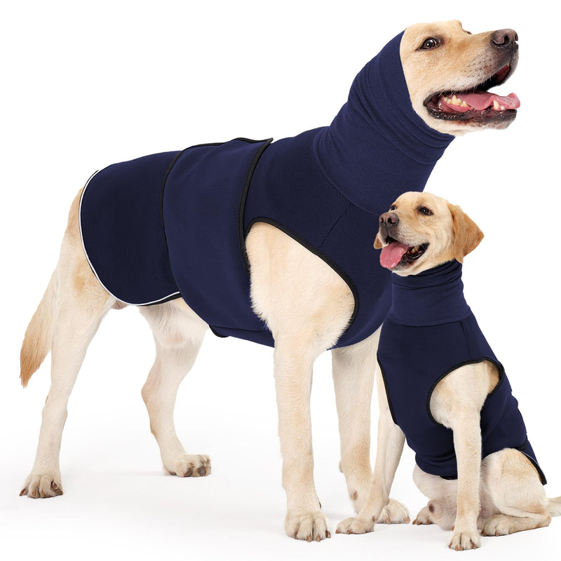 HEYWEAN Dog Anxiety Jacket - Calming Hood Vest with Ear Cover for Thunder, Fireworks & Travel Anxiety Relief S Navy