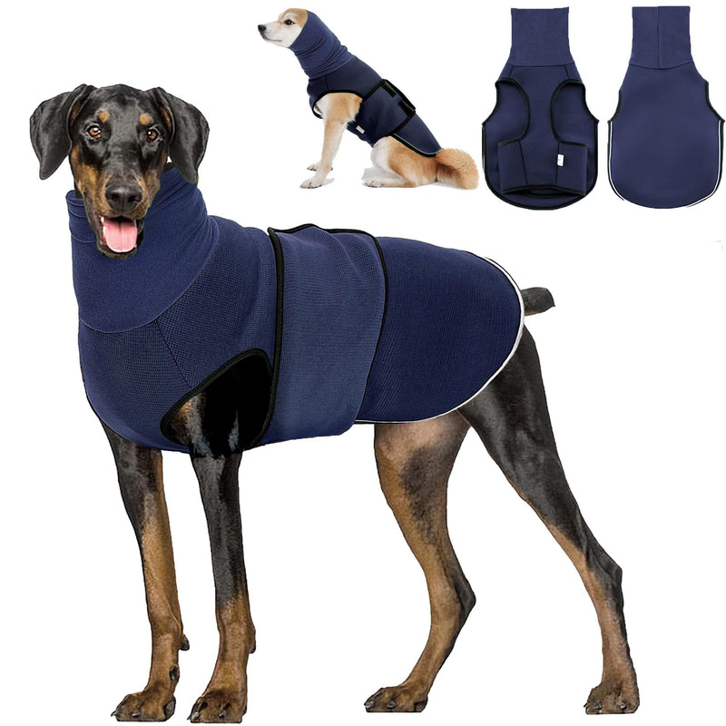 Dotoner Dog Anxiety Relief Coat,2-in-1Calming Anxiety Jacket for Dogs with Soft Ear Muffs Hood for Noise Dog Anxiety Vest with reflective strips Belly Coverage Anti-Anxiety Wrap Relief Stress M Navy blue