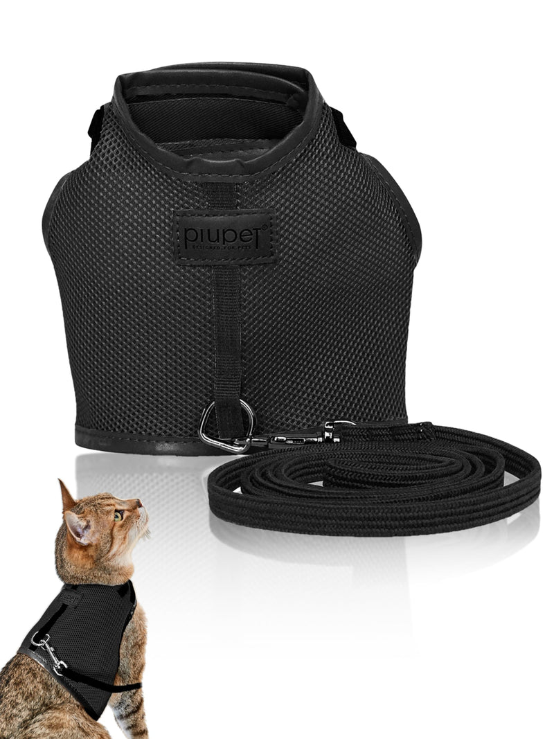 PiuPet® Cat Harness and lead set I 1,2m cat lead I Cat harness escape-proof I Robust Cat Collars | Cat Leash | Cat Harnesses | Cat Harness Escape Proof | Kitten Harness and Lead Set I Size S I Black Black S (neck circumf. 20-24cm, chest 36-40cm) - PawsPlanet Australia