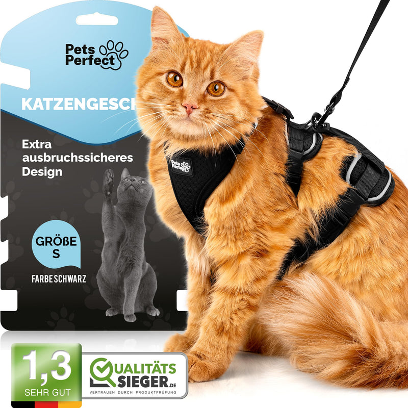 Cat Harness - Escape Proof Design with Integrated Lead (S, Black, Striped) S