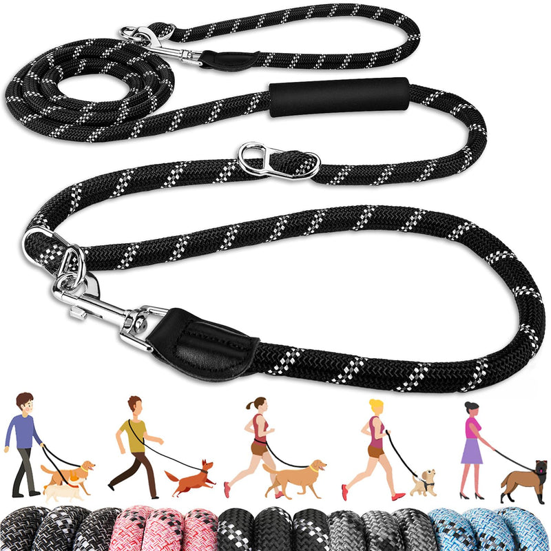 Hands Free Dog Lead, 3M Adjustable Waist & Crossbody Dog Running Rope with Soft Handle, Heavy Duty Lead for Large Medium Dogs up to 100kg, Tangle Free Reflective Leash for 2 Dogs Walking Running Black