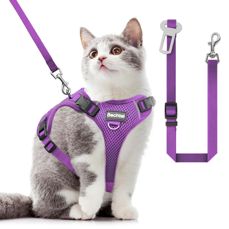 Cat Harness and Leash for Walking, The Upgrade Can be Adjusted in Four Directions and Breathable Cat Harness for Anti Escape That can be Fitted and Positioned, Reflective Strips Harness, Purple,XS Extra Small (4-6lb)