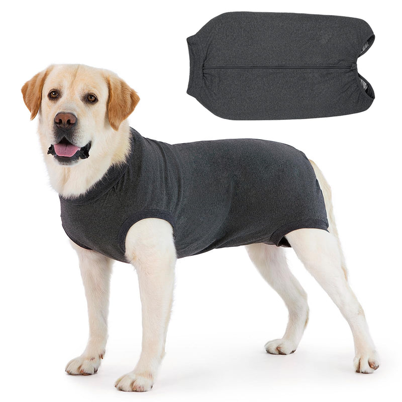 Dog Recovery Suit Post Op with Top Zip Surgical Recovery Suit Female Male Dog Vest Body Suits for Dogs After Surgery Onesie Medical Vest for Small Medium Large Dogs Cone Alternative L Grey