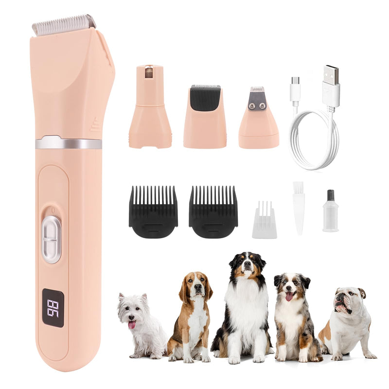 Dog Clippers, 4-in-1 Dog Grooming Kit, Paw Trimmer, Cat Clippers, Led Display and Rechargeability Pink