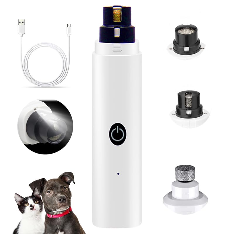 Electric Dog Nails Clippers - Low Noise Painless Pet Nail Trimmer with LED Light - Fast Rechargeable Dog Claw grinder Nail File for Large Medium Small Dogs Cats