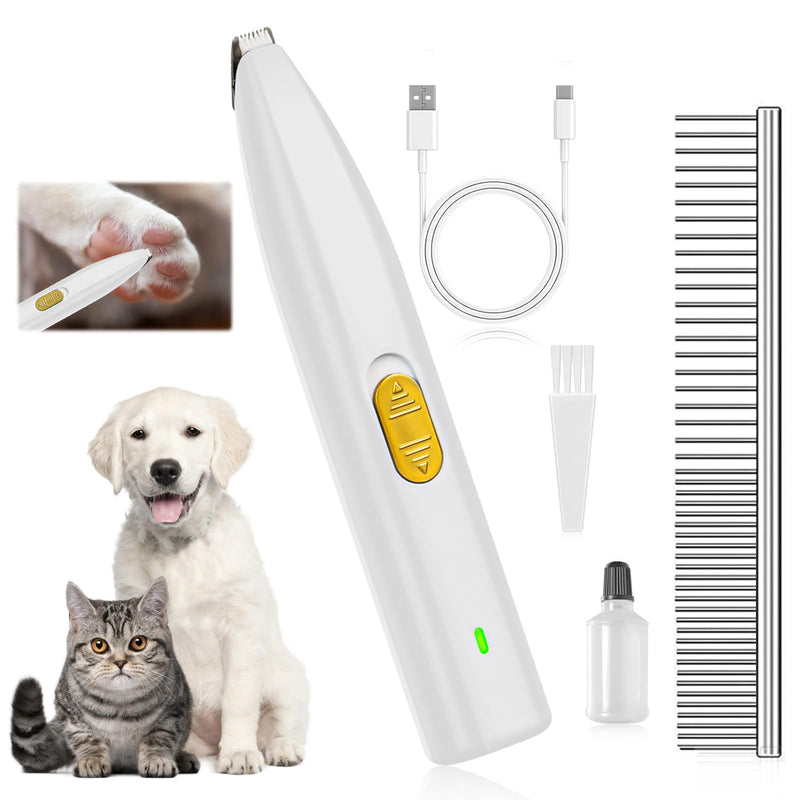 USB Rechargeable Pet Paw Trimmer - Low Noise Dog Grooming Clippers for Small Areas Around Paws, Eyes, Ears, Face, Rump (White) - PawsPlanet Australia