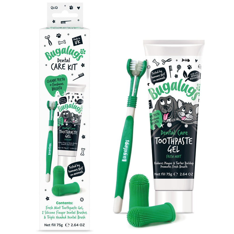 Bugalugs Dog and Cat Dental Care Kit: Toothpaste, 2 Finger Cat Toothbrushes, Dog Toothbrush for Plaque Removal and Fresh Breath 1 count (Pack of 1)