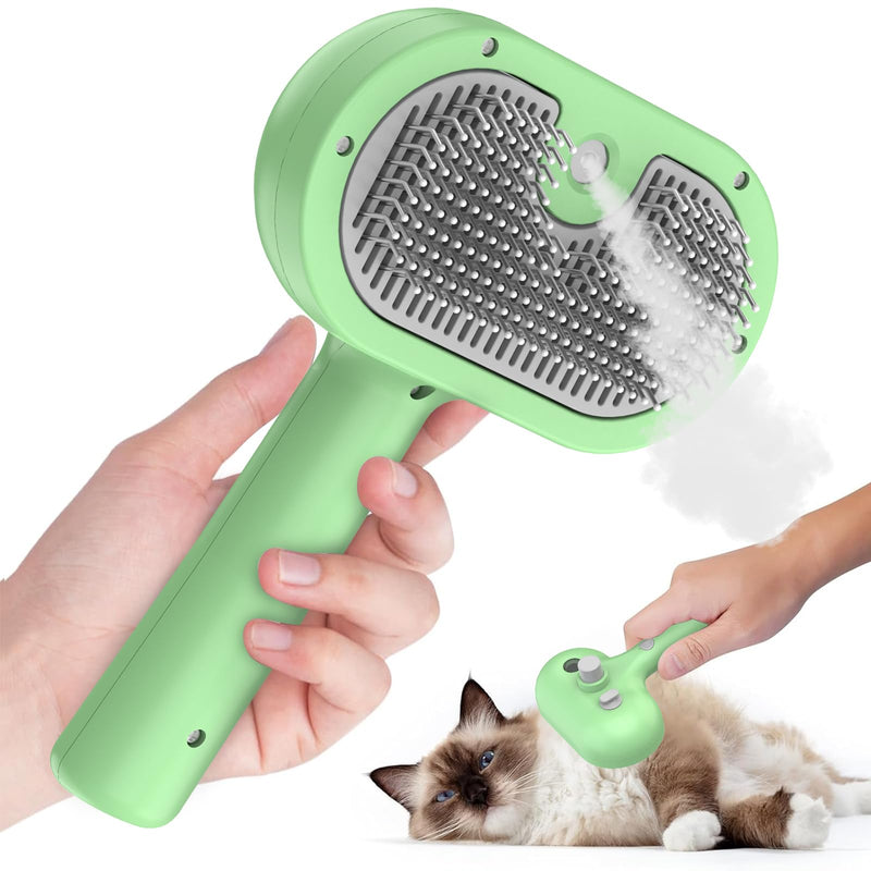 Self-Cleaning Electric Cat and Dog Grooming Brush With Wash-Free Essence - Removes Static Flying Hair, Easy To Clean Steam Brush for Pets light green
