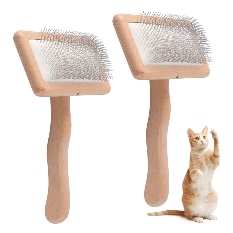 Wooden Wool Carder Hand Carders, Pack of 2 Gentle Soft Needle Brush, Slicker Brush for Dogs, Spiders and Weaves, Card Brushes for Needle Felting Wool 17x11.8+16x9.5cm