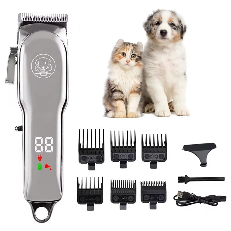 Dog Clippers - Rechargeable Cordless Dog Grooming Kit, Professional for Thick Coats, LED Power Display, Low Noise Pet Shaver with 6 Guide Combs for Cats and Animals