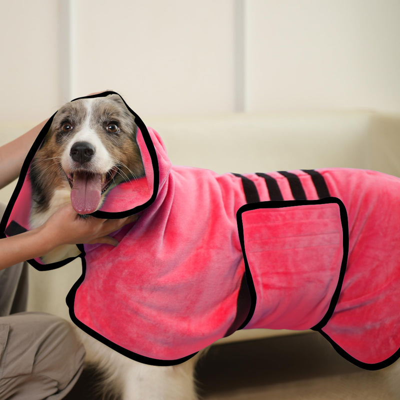 Dog Bathrobe Ultra Absorbent Microfibre Dog Drying Coat for Quick Drying, Soft Double Layer Robe Towel for Puppy & Adult Pets Cats Bathing, Swimming & Grooming XL Pink