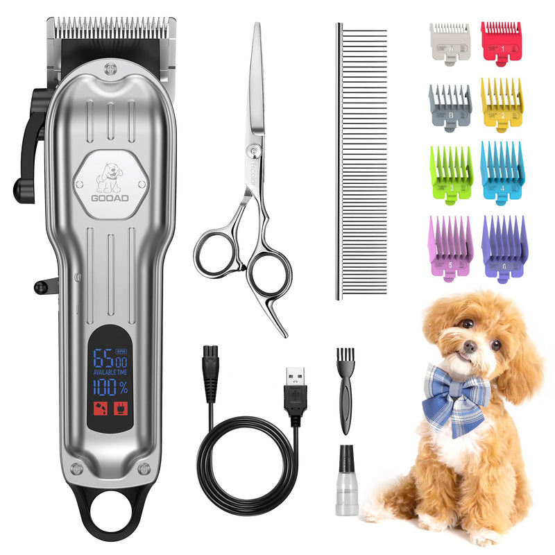 Professional Dog Grooming Clippers Cordless Dog Trimmer for Grooming Heavy Thick Hair&Coats, Quiet Dog Shavers for Small and Large Dogs Pet Grooming Kit for Dogs,Sliver Sliver