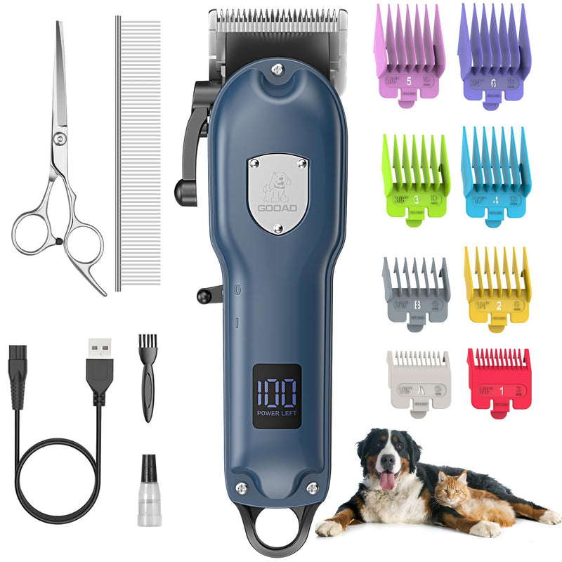 Dog Hair Clippers for Grooming Cordless Pet Clippers for Dogs Thick Hair with Metal Blades, Electric Rechargeable Dog Trimmer for Grooming Low Noise Pet Grooming Kit,Blue Blue - PawsPlanet Australia