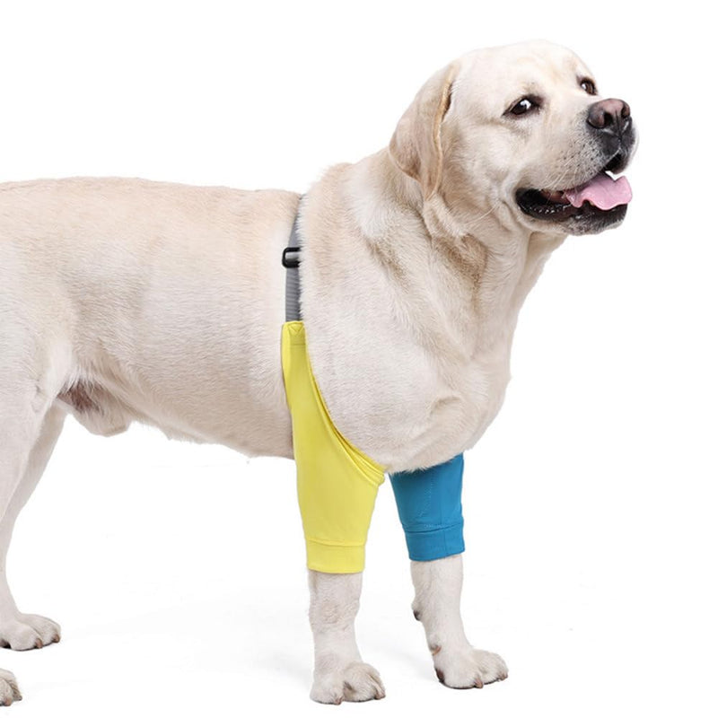DONGKER Dog Elbow Protector,Dog Front Leg Braces Recovery Sleeve, Pet Knee Brace Wounds for Medium Large Dogs Yellow blue XL