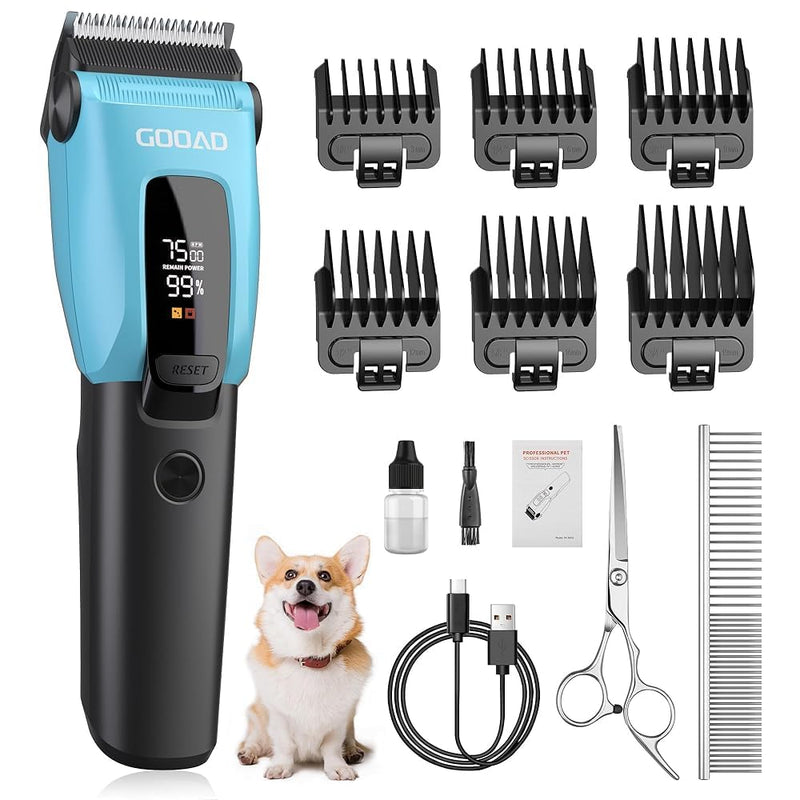 Dog Clipper, Suitable for Combing Thick Hair, Electric Silent Dog Clipper, Including kit; Cordless, Rechargeable, Suitable for Small and Large Dogs as Well as Cats as pet Clippers(Blue) Blue