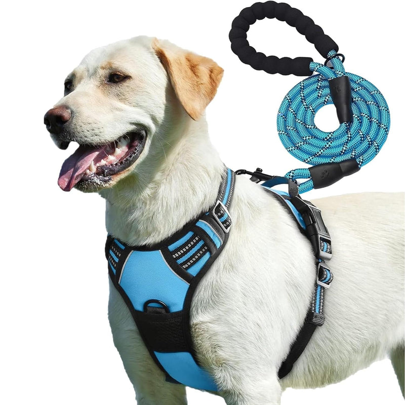PetBuds Adjustable No Pull Dog Harness with Free 5ft Leash, Breathable and Durable for All Breeds (Blue, Medium) Blue M (Neck: 33-52 cm, Chest: 35-70 cm) - PawsPlanet Australia